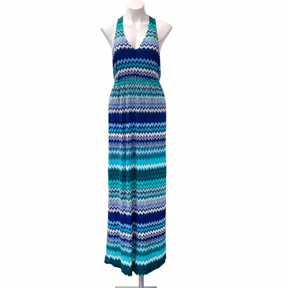The Addison story Blue and White Chevron Maxi Dress size M Anthropologie
